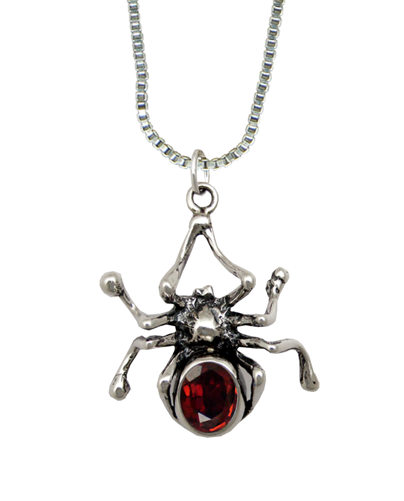 Sterling Silver Fancy Spider Pendant With Garnet